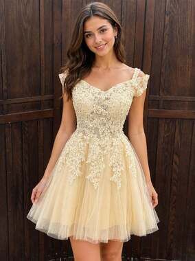 Beige Applique tulle mesh skater formal mini dress Sz 10 NWT New T1 Prom Wedding